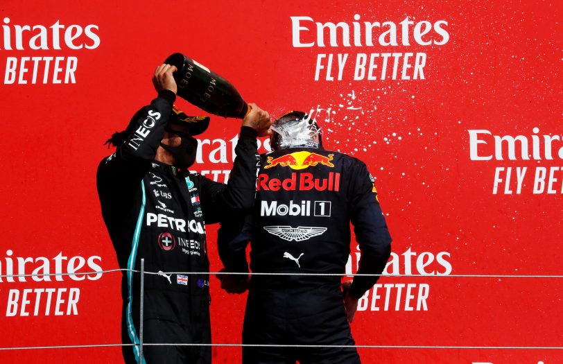 2020 70th Anniversary Grand Prix, Sunday - Max Verstappen & Lewis Hamilton (image courtesy Red Bull Racing)