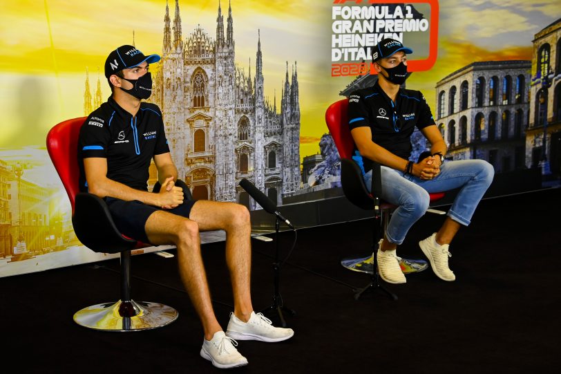 (L to R): Nicholas Latifi (CDN) Williams Racing and George Russell (GBR) Williams Racing in the FIA Press Conference.