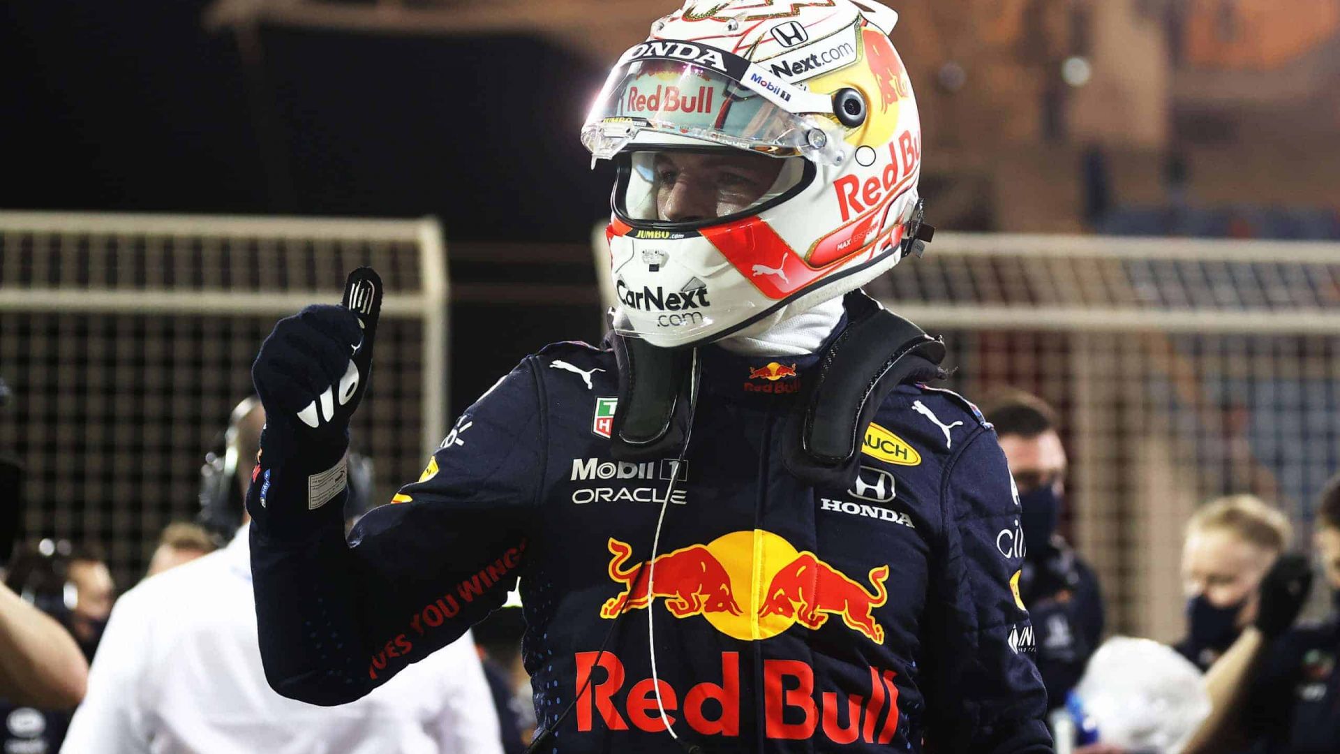 BAHRAIN GP, BAHRAIN - MARCH 27: Pole position qualifier Max Verstappen of Netherlands and Red Bull Racing celebrates in parc ferme during qualifying ahead of the F1 Grand Prix of Bahrain at Bahrain International Circuit on March 27, 2021 in Bahrain, Bahrain. (Photo by Lars Baron/Getty Images) // Getty Images / Red Bull Content Pool // SI202103270340 // Usage for editorial use only //