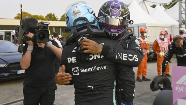 2021 Italian Grand Prix, Friday - Valtteri Bottas & Lewis Hamilton (image courtesy Mercedes-AMG Petronas)