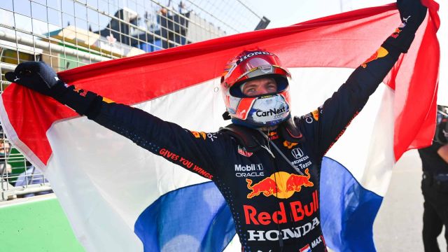 ZANDVOORT, NETHERLANDS - SEPTEMBER 05: Race winner Max Verstappen of Netherlands and Red Bull Racing celebrates in parc ferme during the F1 Grand Prix of The Netherlands at Circuit Zandvoort on September 05, 2021 in Zandvoort, Netherlands. (image courtesy Red Bull Racing)