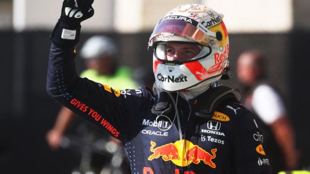AUSTIN, TEXAS - OCTOBER 24: Race winner Max Verstappen of Netherlands and Red Bull Racing celebrates with Red Bull Racing Team Consultant Dr Helmut Marko in parc ferme during the F1 Grand Prix of USA at Circuit of The Americas on October 24, 2021 in Austin, Texas. (Photo by Chris Graythen/Getty Images) // Getty Images / Red Bull Content Pool // SI202110250013 // Usage for editorial use only //