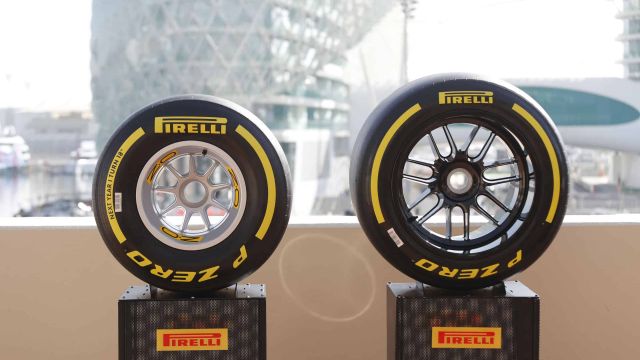 YAS MARINA CIRCUIT, UNITED ARAB EMIRATES - DECEMBER 09: Pirelli tyres along with the new size for 2022 season during the Abu Dhabi GP at Yas Marina Circuit on Thursday December 09, 2021 in Abu Dhabi, United Arab Emirates. (Photo by Steven Tee / LAT Images)