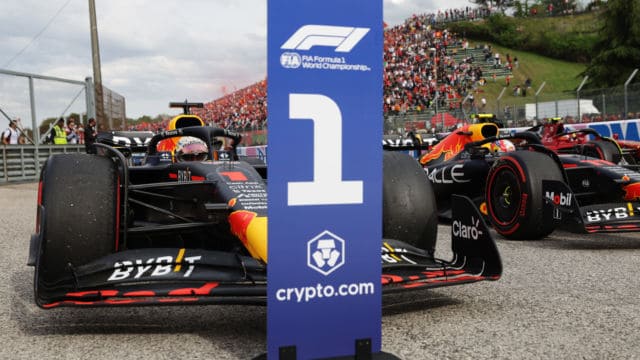 IMOLA, ITALY - APRIL 23: Sprint winner Max Verstappen of the Netherlands driving the (1) Oracle Red Bull Racing RB18 stops in parc ferme during Sprint ahead of the F1 Grand Prix of Emilia Romagna at Autodromo Enzo e Dino Ferrari on April 23, 2022 in Imola, Italy. (Photo by Mark Thompson/Getty Images) // Getty Images / Red Bull Content Pool // SI202204230386 // Usage for editorial use only //