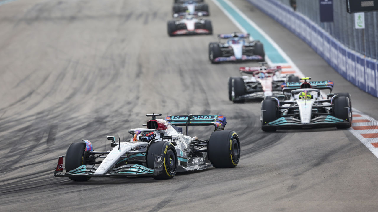 2022 Miami Grand Prix, Sunday - Mercedes duo George Russell and Lewis Hamilton
