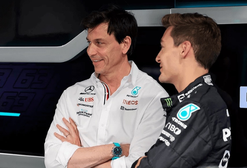 2023 Mercedes F1: Team principal Toto Wolff  Drivers Lewis Hamilton and  George Russell - AS USA