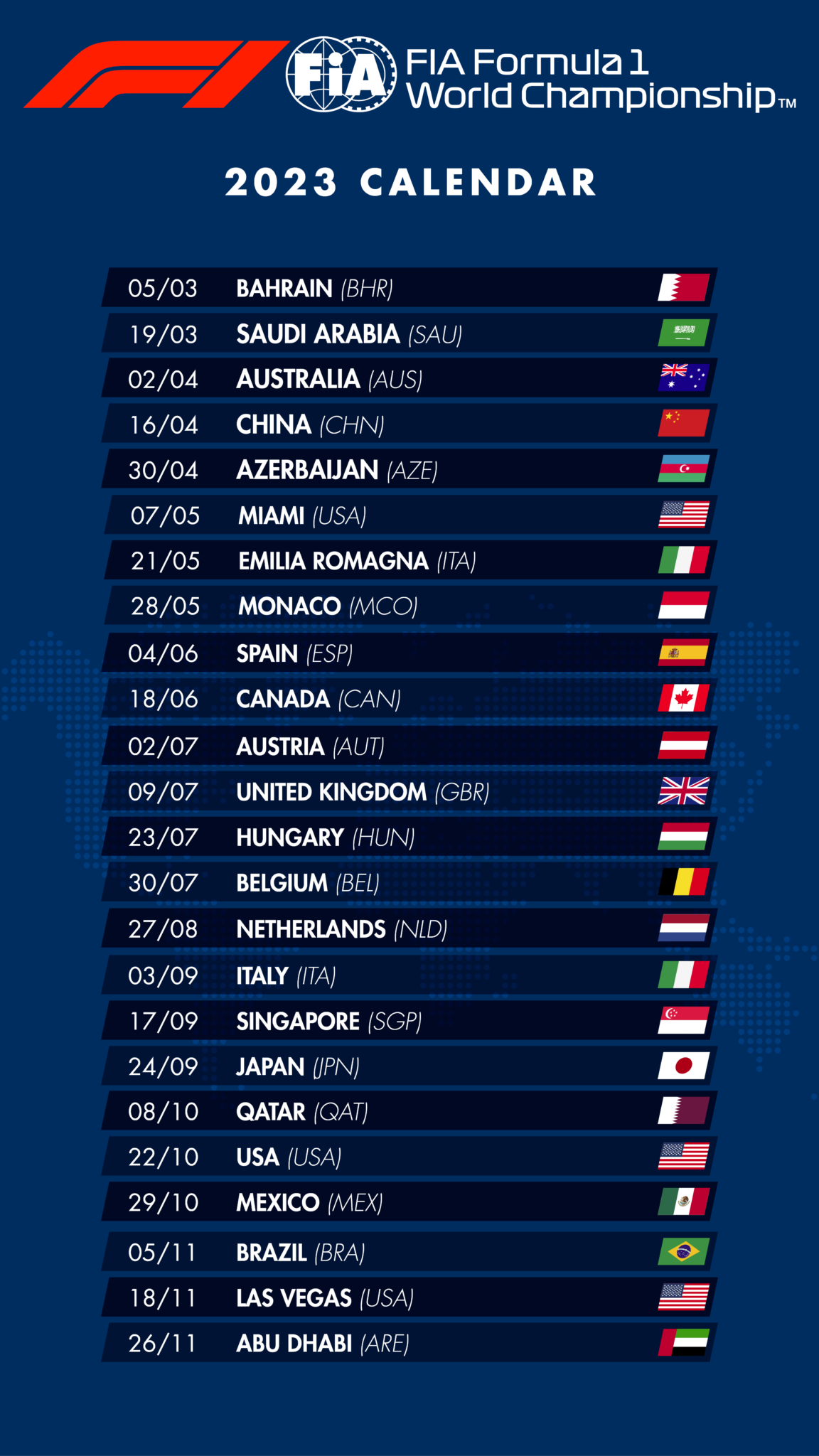 FIA Announces 2023 Formula 1 Calendar F1 Chronicle FIA Announces 2023 Formula 1 Calendar F1 Chronicle
