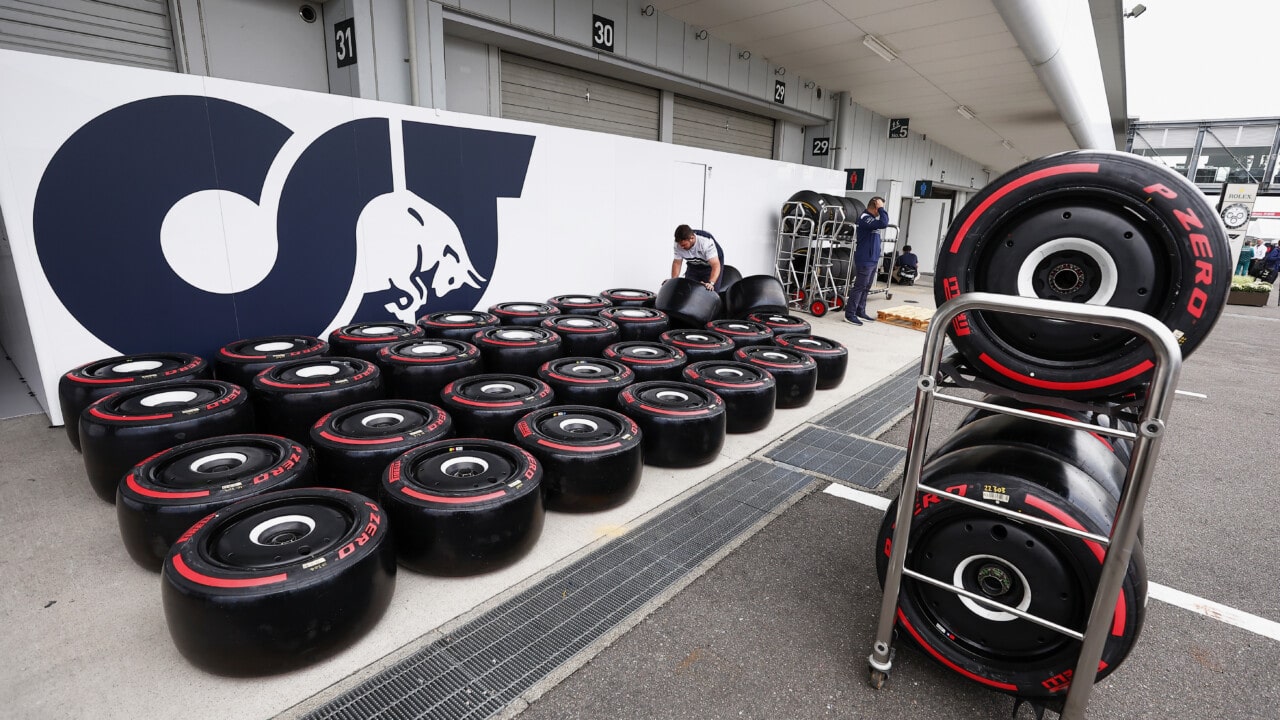 2022 United States Grand Prix Tyre Compounds - Pirelli Tyres Outside The Scuderia Alphatauri Garage