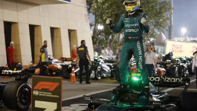 Fernando Alonso, Aston Martin F1 Team, 3rd Position, Celebrates In Parc Ferme