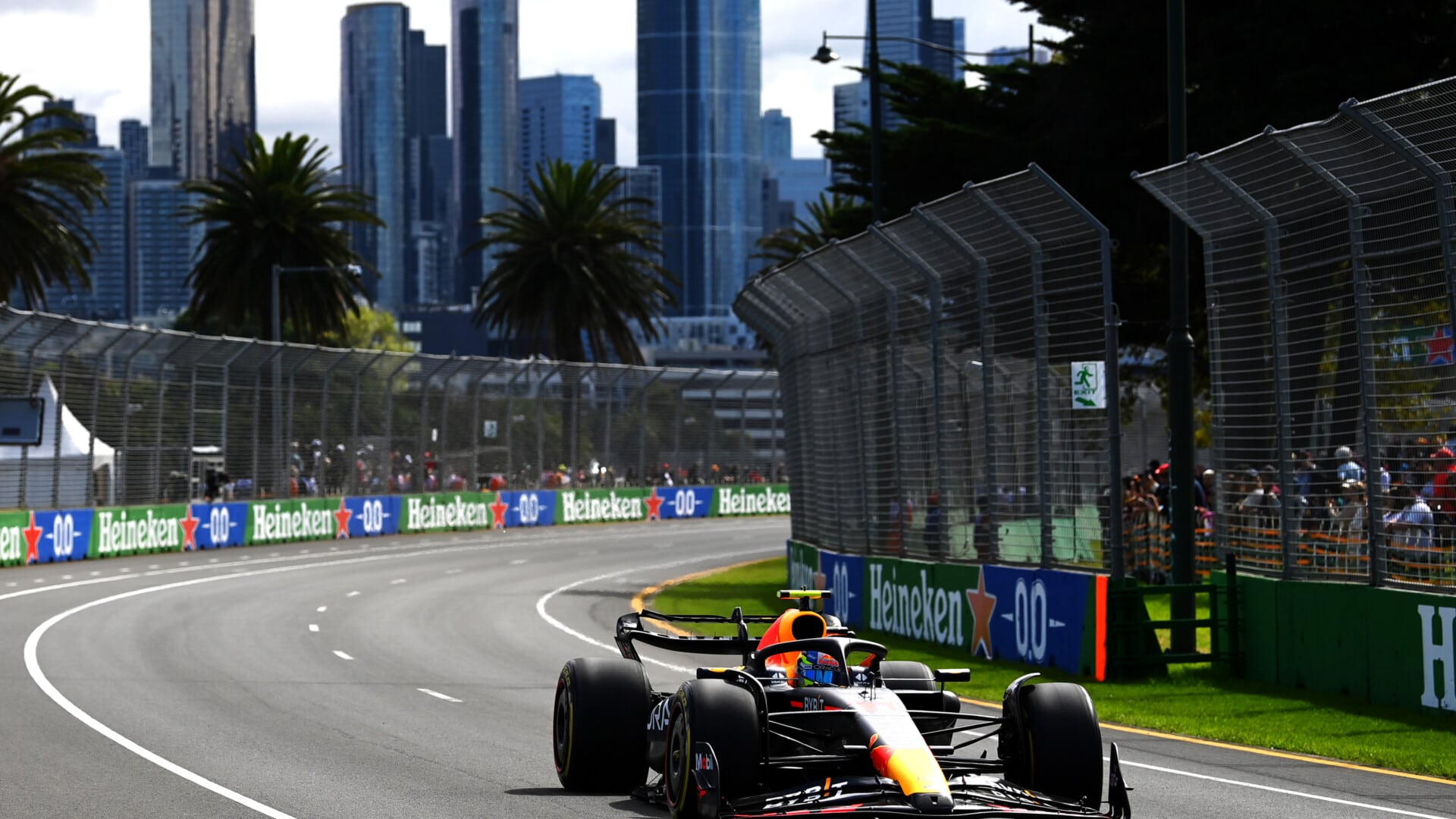 MELBOURNE, AUSTRALIA - MARCH 31: Sergio Perez of Mexico driving the (11) Oracle Red Bull Racing RB19 on track during practice ahead of the F1 Grand Prix of Australia at Albert Park Grand Prix Circuit on March 31, 2023 in Melbourne, Australia. (Photo by Quinn Rooney/Getty Images) // Getty Images / Red Bull Content Pool // SI202303310224 // Usage for editorial use only //