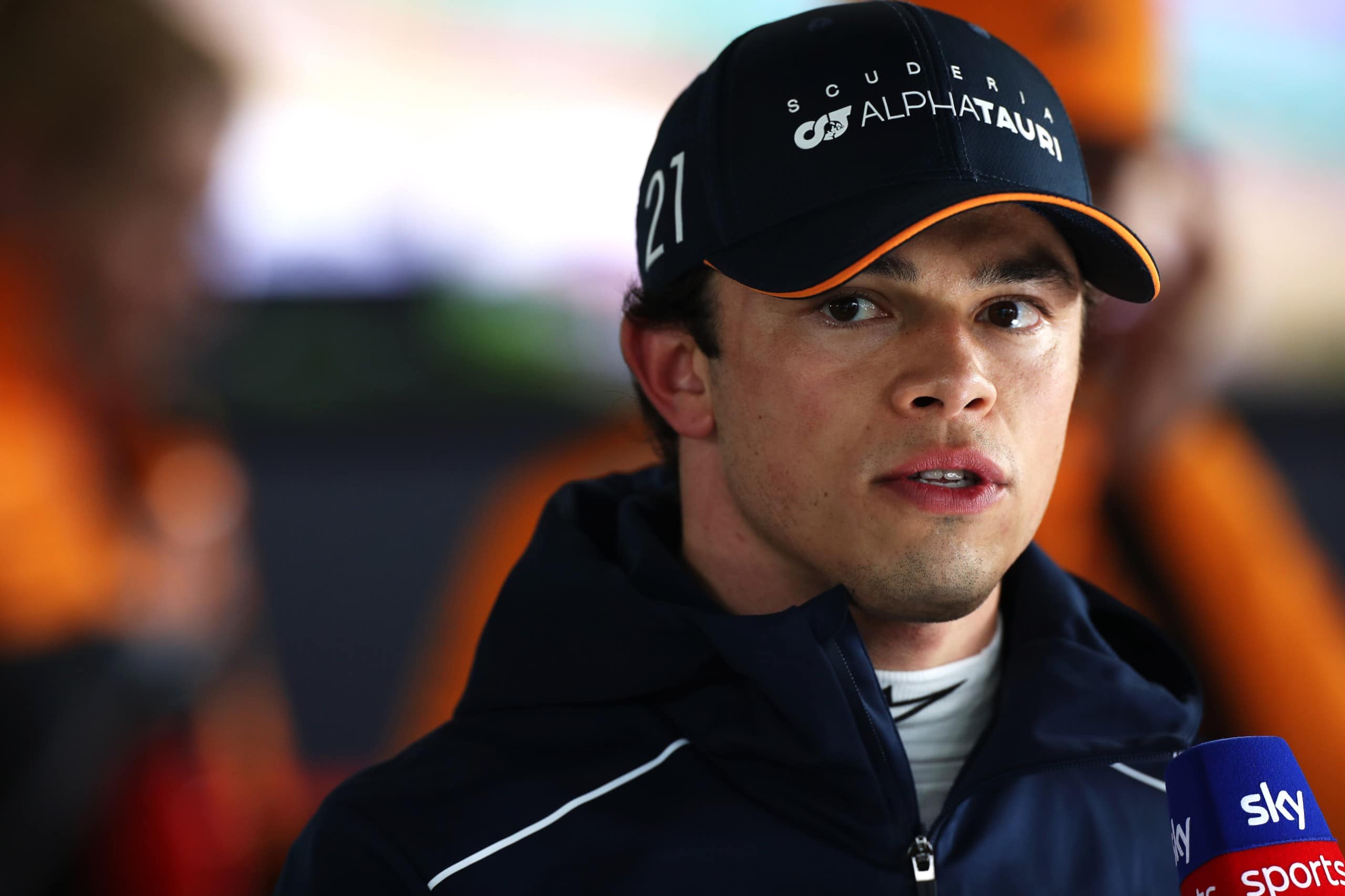 MELBOURNE, AUSTRALIA - APRIL 01: 15th placed qualifier Nyck de Vries of Netherlands and Scuderia AlphaTauri talks to the media in the Paddock during qualifying ahead of the F1 Grand Prix of Australia at Albert Park Grand Prix Circuit on April 01, 2023 in Melbourne, Australia. (Photo by Peter Fox/Getty Images) // Getty Images / Red Bull Content Pool // SI202304010201 // Usage for editorial use only //