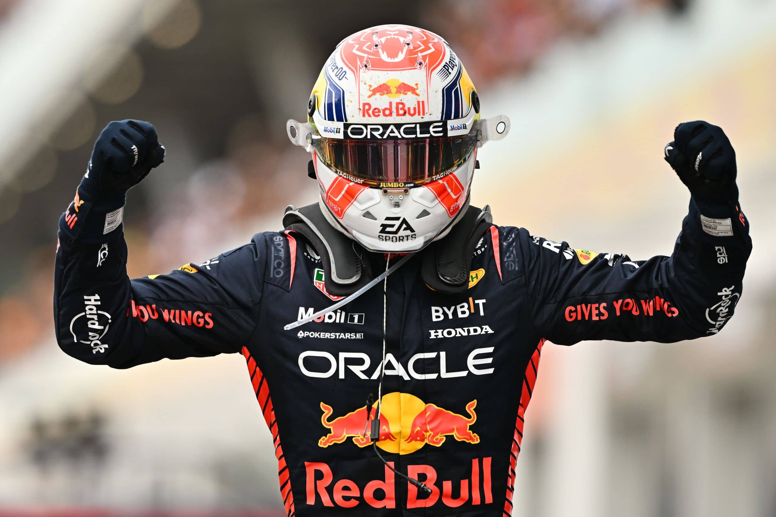 MONTREAL, QUEBEC - JUNE 18: Race winner Max Verstappen of the Netherlands and Oracle Red Bull Racing celebrates in parc ferme during the F1 Grand Prix of Canada at Circuit Gilles Villeneuve on June 18, 2023 in Montreal, Quebec. (Photo by Minas Panagiotakis/Getty Images) // Getty Images / Red Bull Content Pool // SI202306181063 // Usage for editorial use only //