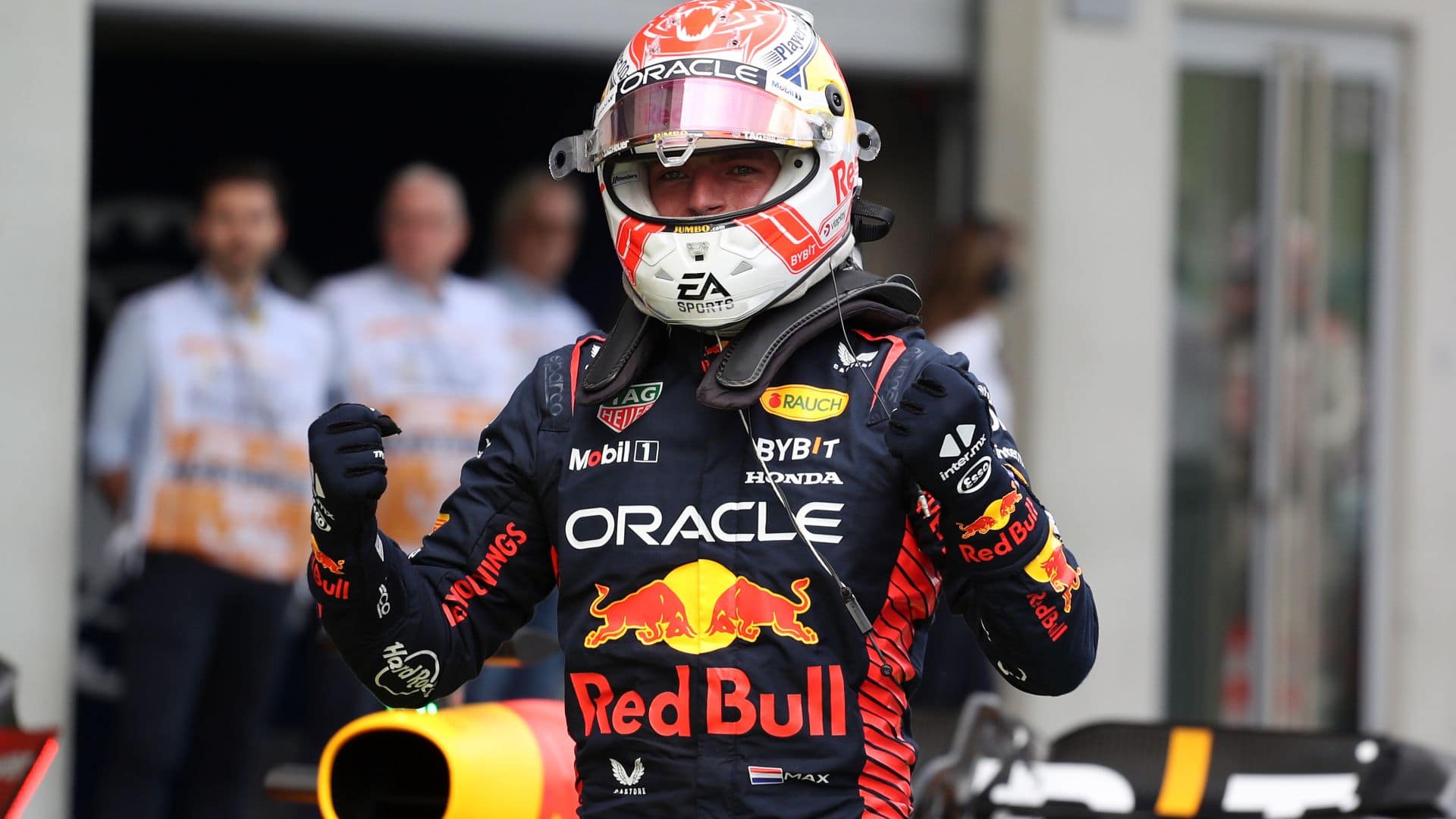 SPIELBERG, AUSTRIA - JUNE 30: Pole Position qualifier Max Verstappen of the Netherlands and Oracle Red Bull Racing celebrates in parc ferme during qualifying ahead of the F1 Grand Prix of Austria at Red Bull Ring on June 30, 2023 in Spielberg, Austria. (Photo by Peter Fox/Getty Images) // Getty Images / Red Bull Content Pool // SI202306300624 // Usage for editorial use only //