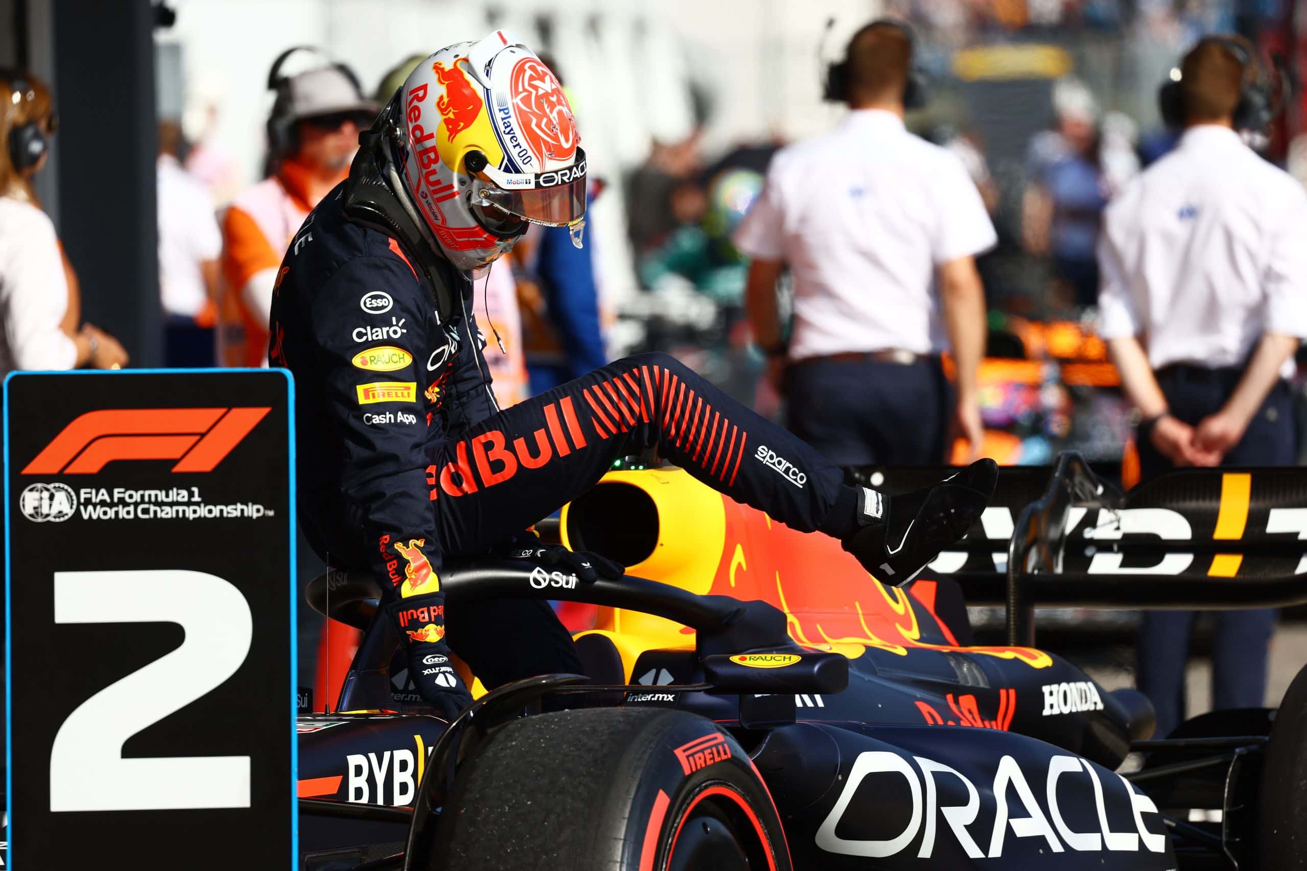 BUDAPEST, HUNGARY - JULY 22: Second placed qualifier Max Verstappen of the Netherlands and Oracle Red Bull Racing looks on in parc ferme during qualifying ahead of the F1 Grand Prix of Hungary at Hungaroring on July 22, 2023 in Budapest, Hungary. (Photo by Mark Thompson/Getty Images) // Getty Images / Red Bull Content Pool // SI202307220307 // Usage for editorial use only //