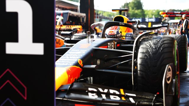 SPA, BELGIUM - JULY 29: Sprint winner Max Verstappen of the Netherlands driving the (1) Oracle Red Bull Racing RB19 stops in parc ferme during the Sprint ahead of the F1 Grand Prix of Belgium at Circuit de Spa-Francorchamps on July 29, 2023 in Spa, Belgium. (Photo by Mark Thompson/Getty Images) // Getty Images / Red Bull Content Pool // SI202307290538 // Usage for editorial use only //