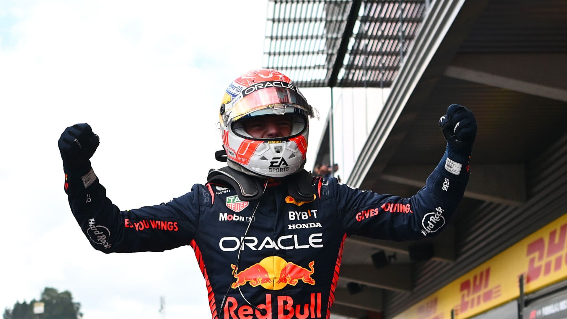 SPA, BELGIUM - JULY 30: Race winner Max Verstappen of the Netherlands and Oracle Red Bull Racing celebrates in parc ferme during the F1 Grand Prix of Belgium at Circuit de Spa-Francorchamps on July 30, 2023 in Spa, Belgium. (Photo by Dan Mullan/Getty Images) // Getty Images / Red Bull Content Pool // SI202307300503 // Usage for editorial use only //