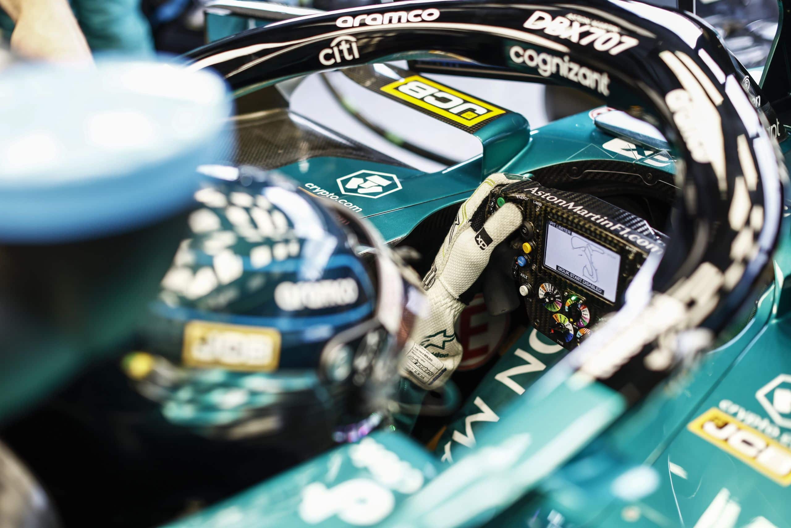 The Steering Wheel In The Car Of Lance Stroll, Aston Martin Amr23