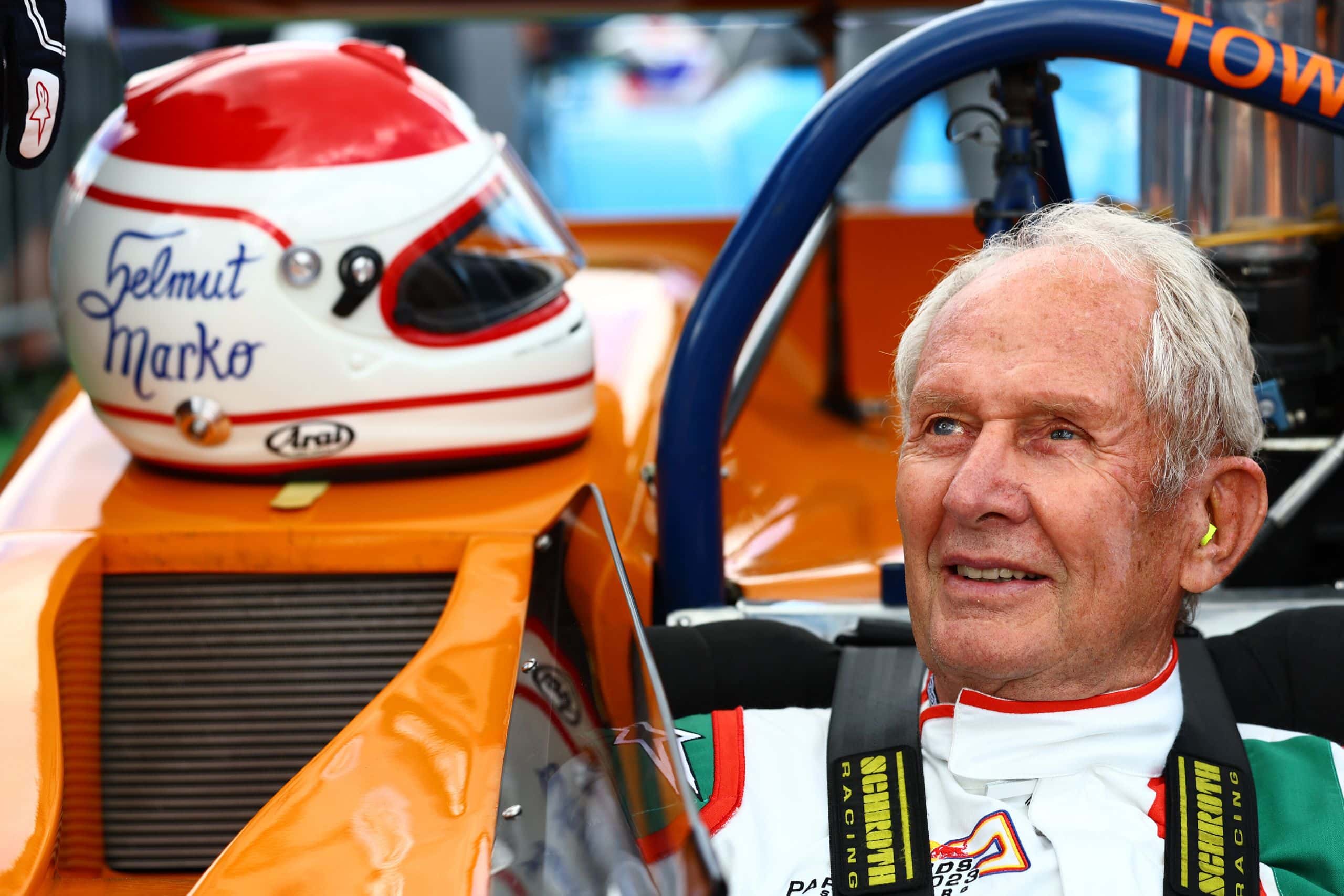 SPIELBERG, AUSTRIA - JULY 02: Red Bull Racing Team Consultant Dr Helmut Marko prepares to drive a BRM 157 in the Red Bull Legends Parade prior to the F1 Grand Prix of Austria at Red Bull Ring on July 02, 2023 in Spielberg, Austria. (Photo by Mark Thompson/Getty Images) // Getty Images / Red Bull Content Pool // SI202307020210 // Usage for editorial use only //