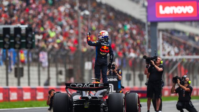 SHANGHAI, CHINA - APRIL 21: Max Verstappen of Oracle Red Bull Racing and The Netherlands celebrates finishing in first position in parc ferme during the F1 Grand Prix of China at Shanghai International Circuit on April 21, 2024 in Shanghai, China. (Photo by Peter Fox/Getty Images) // Getty Images / Red Bull Content Pool // SI202404210315 // Usage for editorial use only //