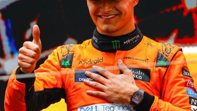 Lando Norris, Mclaren F1 Team, 2nd Position, Gives A Thumbs Up From The Podium