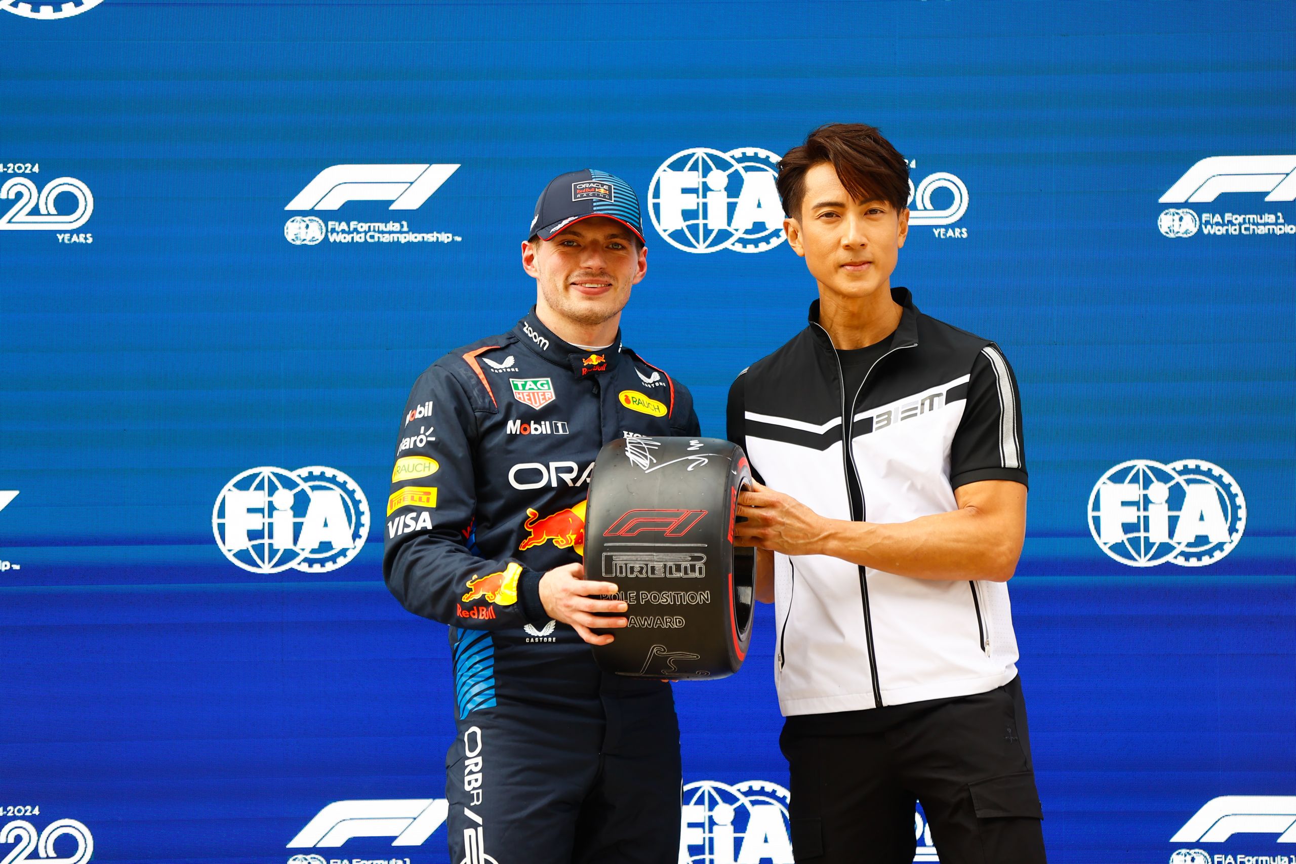SHANGHAI INTERNATIONAL CIRCUIT, CHINA - APRIL 20: Pole man Max Verstappen, Red Bull Racing, receives his Pirelli Pole Position Award during the Chinese GP at Shanghai International Circuit on Saturday April 20, 2024 in Shanghai, China. (Photo by Andy Hone / LAT Images)