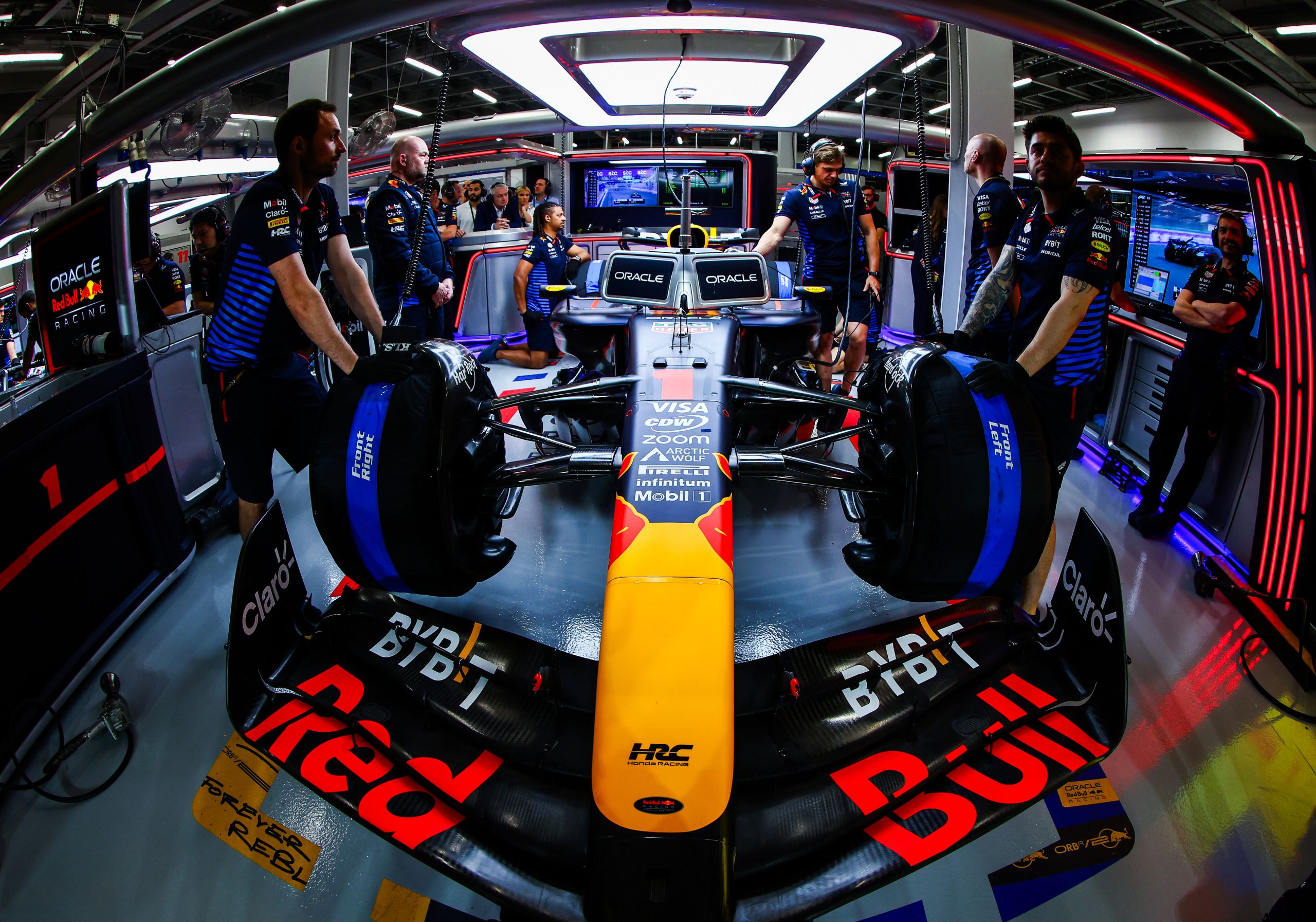 JEDDAH, SAUDI ARABIA - MARCH 08: Max Verstappen of the Netherlands and Oracle Red Bull Racing looks on in the garage during qualifying ahead of the F1 Grand Prix of Saudi Arabia at Jeddah Corniche Circuit on March 08, 2024 in Jeddah, Saudi Arabia. (Photo by Mark Thompson/Getty Images) // Getty Images / Red Bull Content Pool // SI202403080758 // Usage for editorial use only //