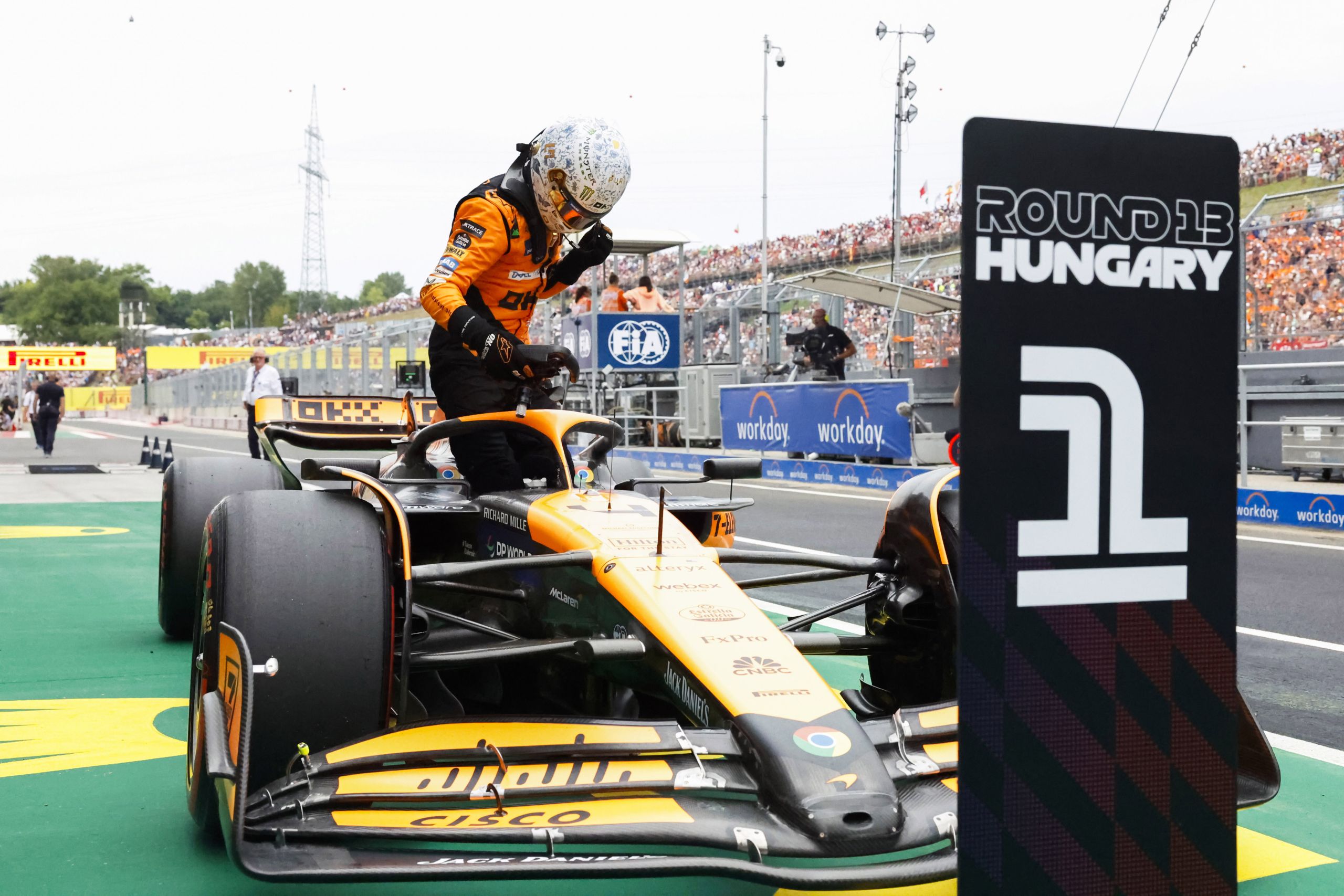 Pole Man Lando Norris, Mclaren Mcl38, Arrives In Parc Ferme