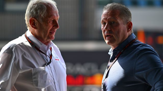 SPIELBERG, AUSTRIA - JUNE 29: Jos Verstappen and Oracle Red Bull Racing Team Consultant Dr Helmut Marko talk in the Paddock prior to the Sprint ahead of the F1 Grand Prix of Austria at Red Bull Ring on June 29, 2024 in Spielberg, Austria. (Photo by Rudy Carezzevoli/Getty Images). // Getty Images / Red Bull Content Pool // SI202406290069 // Usage for editorial use only //