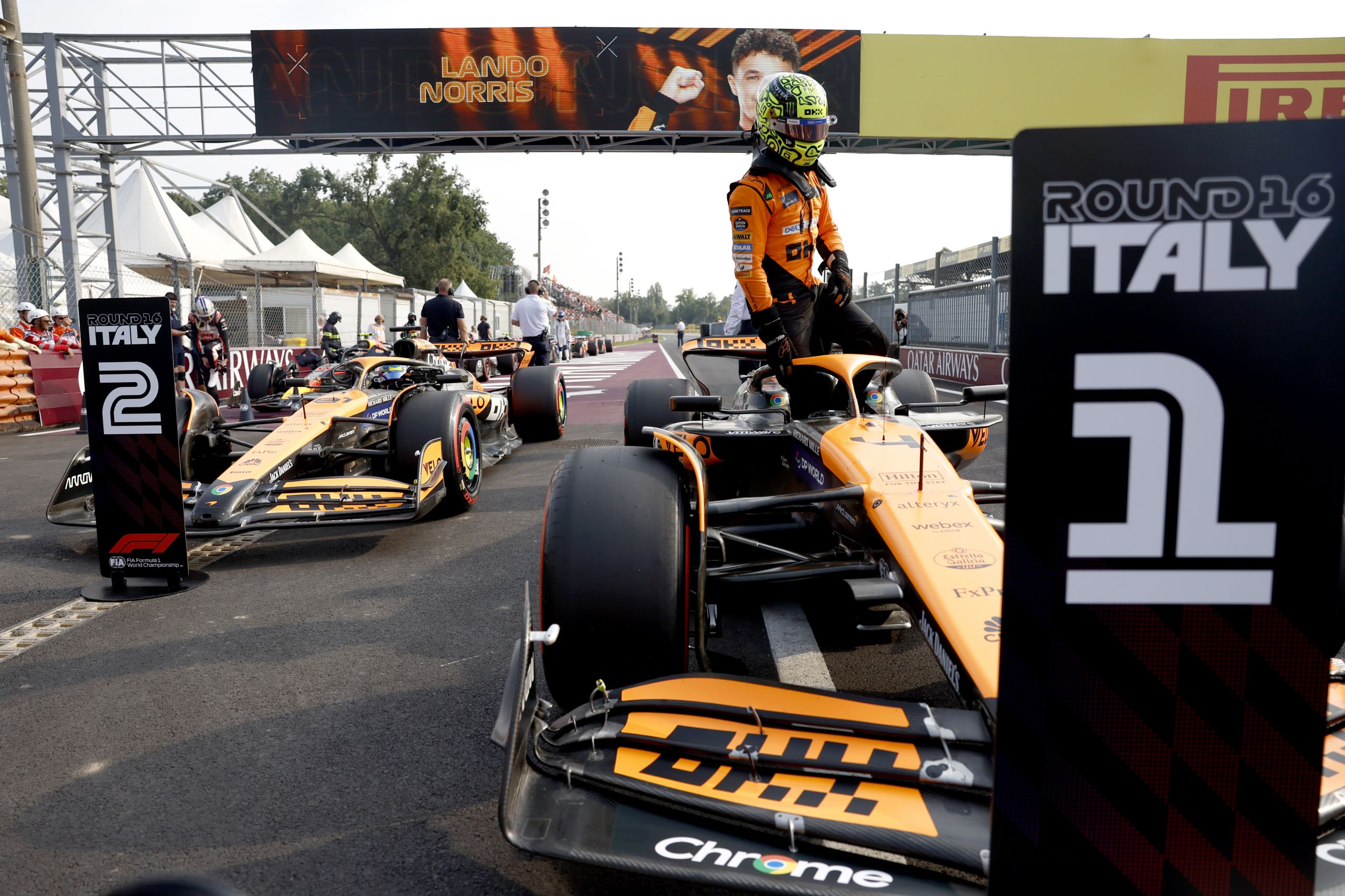 Lando Norris, Mclaren F1 Team, Arrives In Parc Ferme After Securing Pole