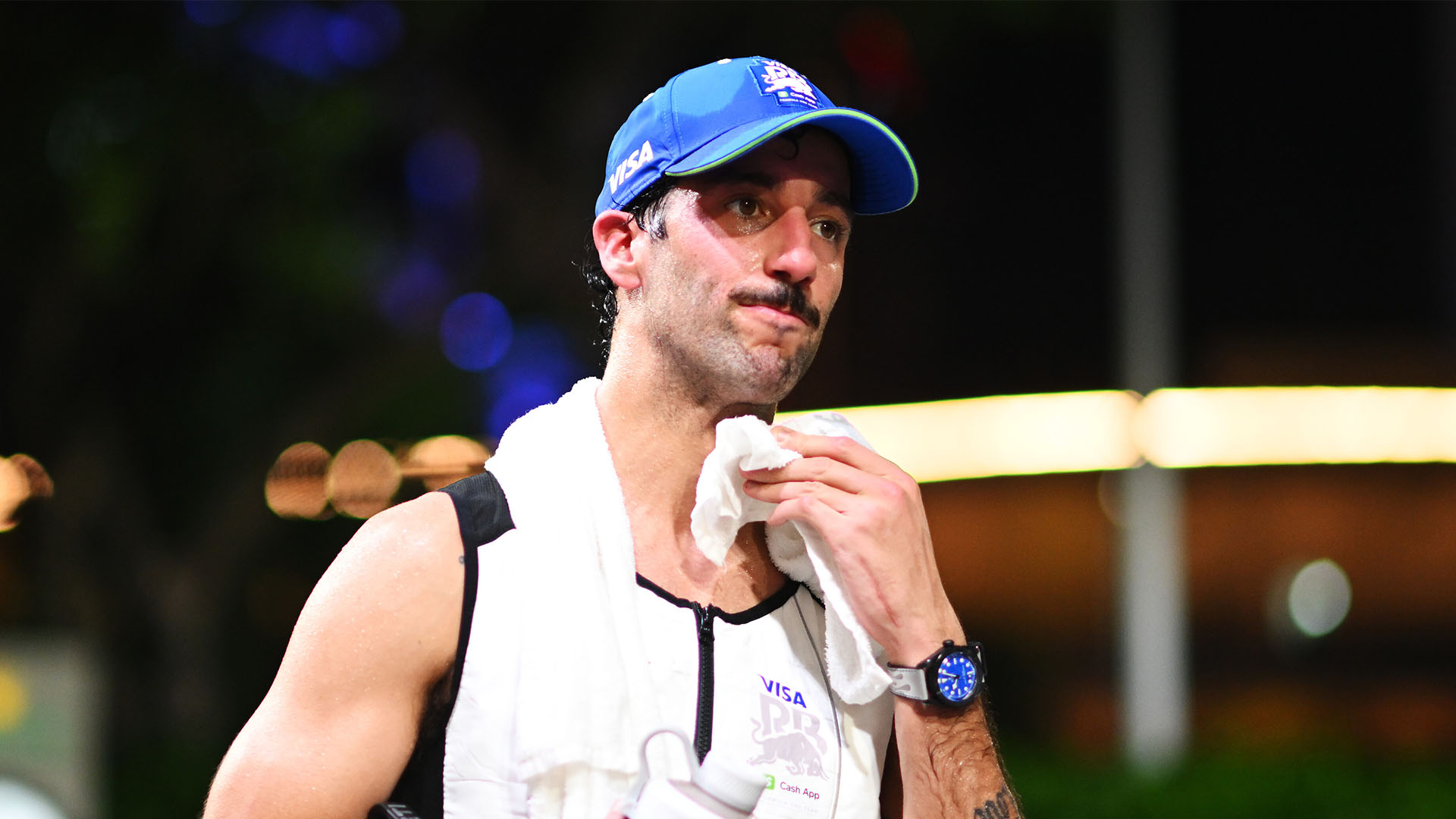 18th Placed Daniel Ricciardo Of Australia And Visa Cash App Rb Looks On In The Paddock After The F1 Grand Prix Of Singapore At Marina Bay Street Circuit On September 22, 2024 In Singapore, Singapore (Photo by Rudy Carezzevoli/Getty Images)