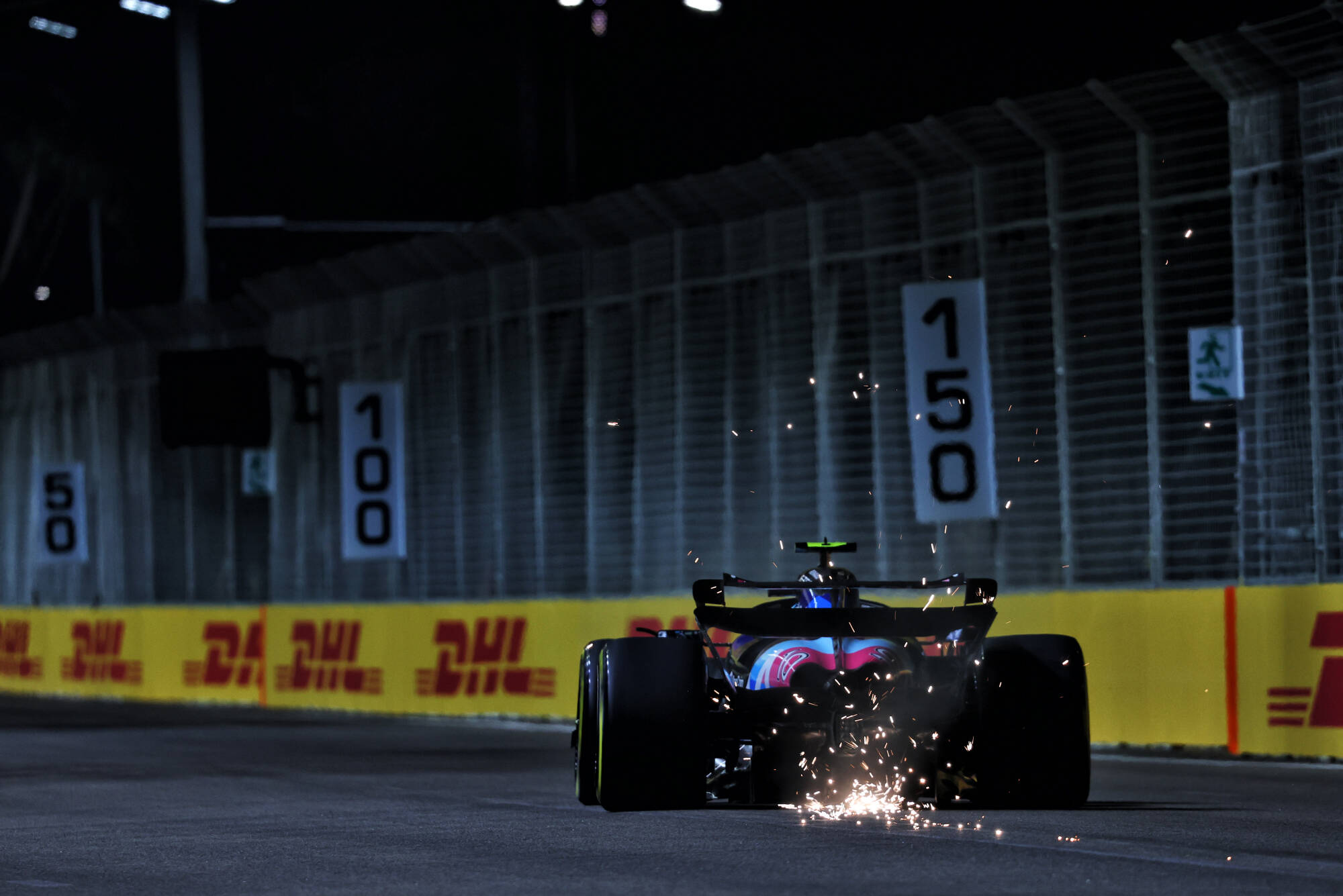 Pierre Gasly (FRA) Alpine F1 Team A524 sends sparks flying. Formula 1 World Championship, Rd 18, Singapore Grand Prix, Friday 20th September 2024. Marina Bay Street Circuit, Singapore.