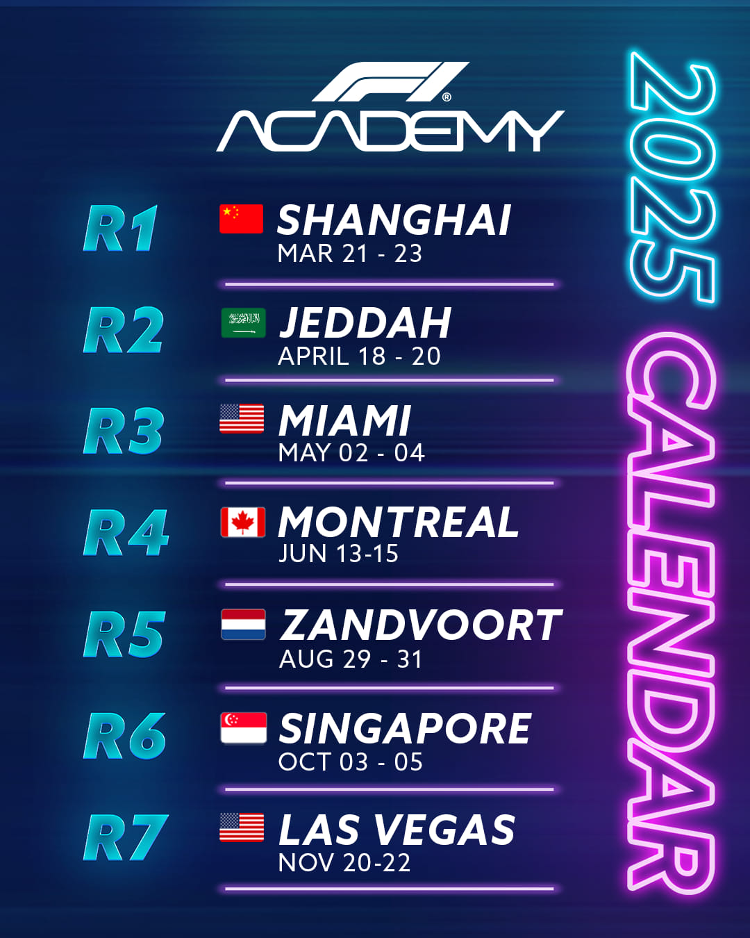 F1 Academy 2025 Calendar