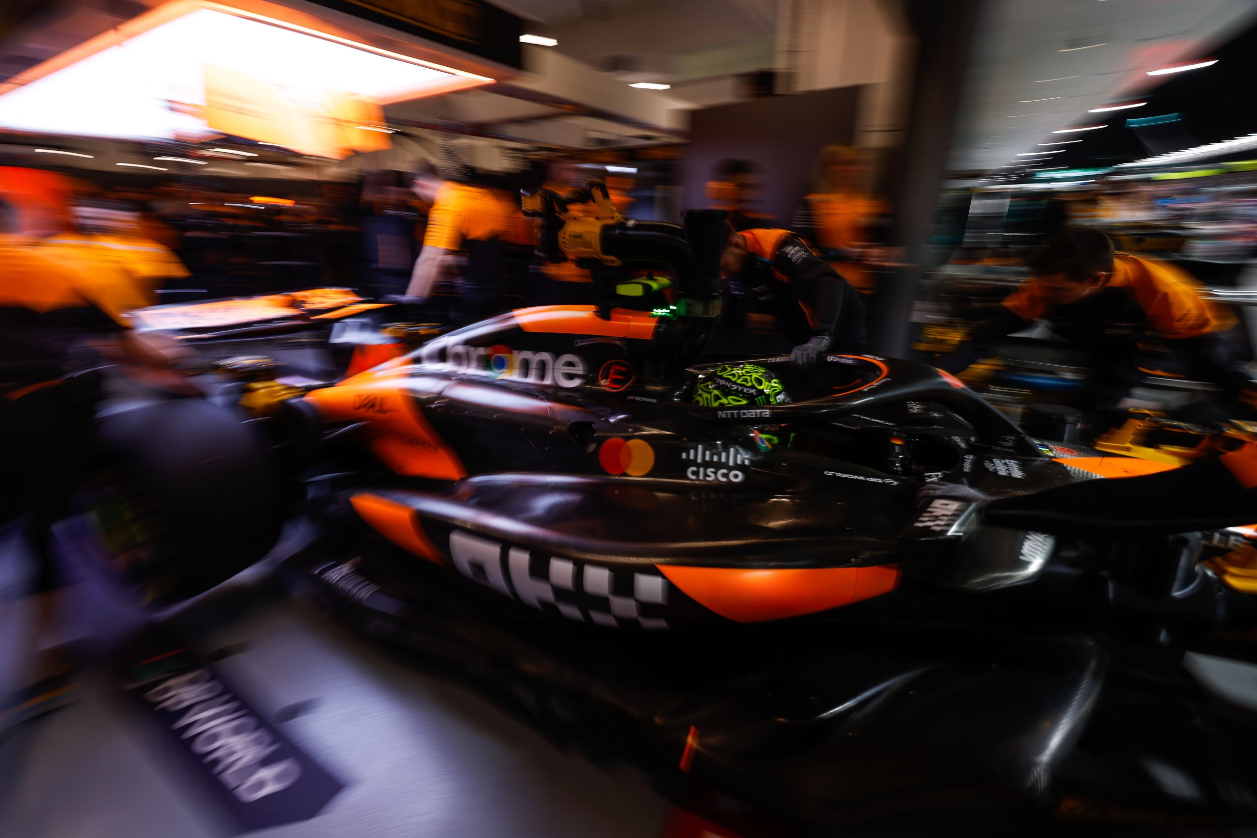 Lando Norris, Mclaren Mcl38, Is Returned To The Garage