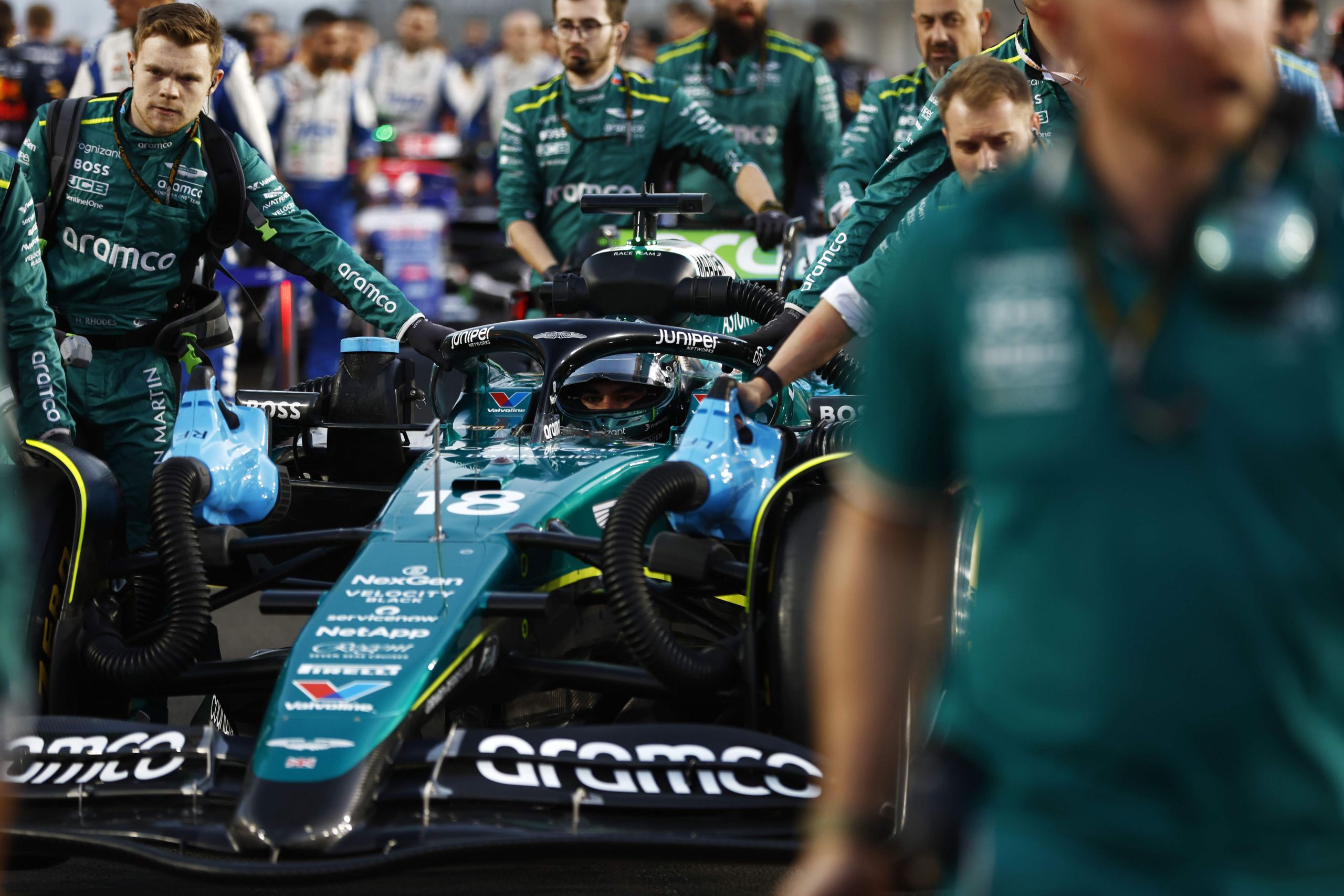 Lance Stroll, Aston Martin Amr24, Is Pushed To His Grid Slot