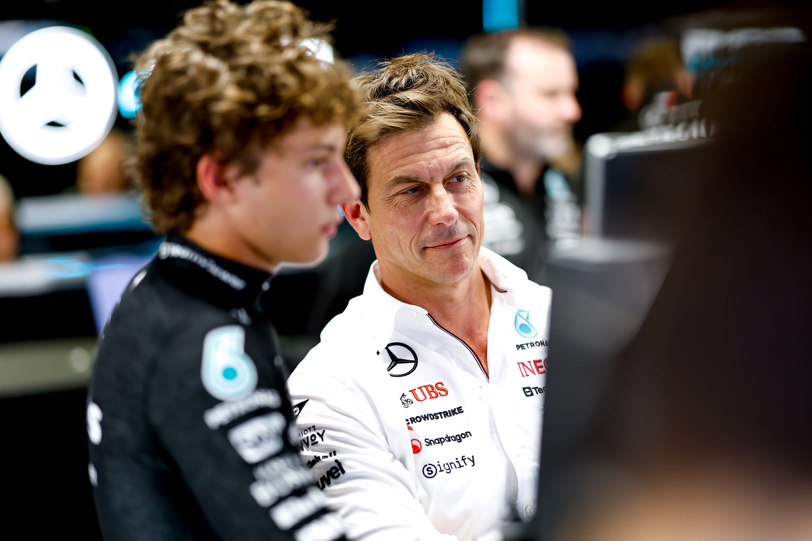 2024 Italian Grand Prix, Friday - Toto Wolff & Kimi Antonelli (image courtesy Mercedes)