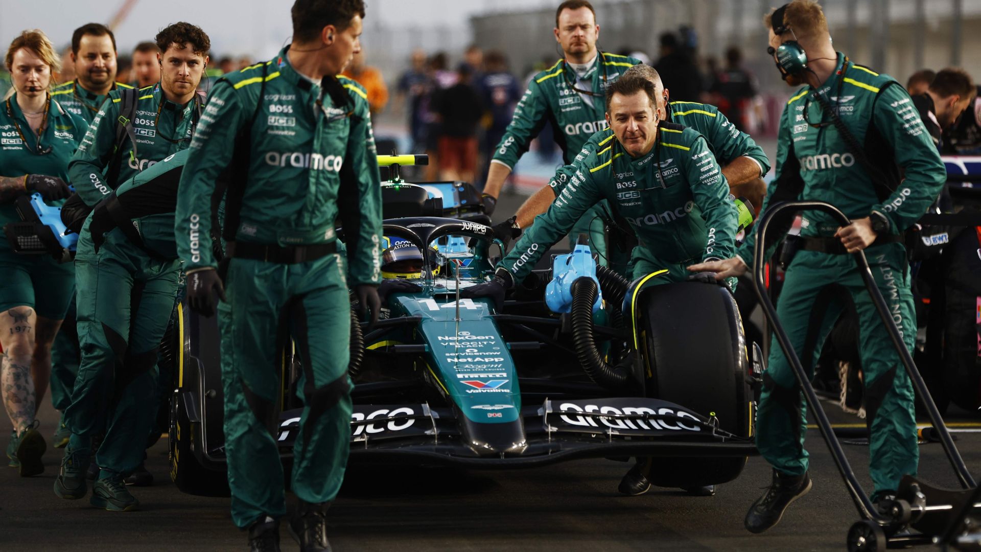 Fernando Alonso, Aston Martin Amr24, Is Pushed To His Grid Slot