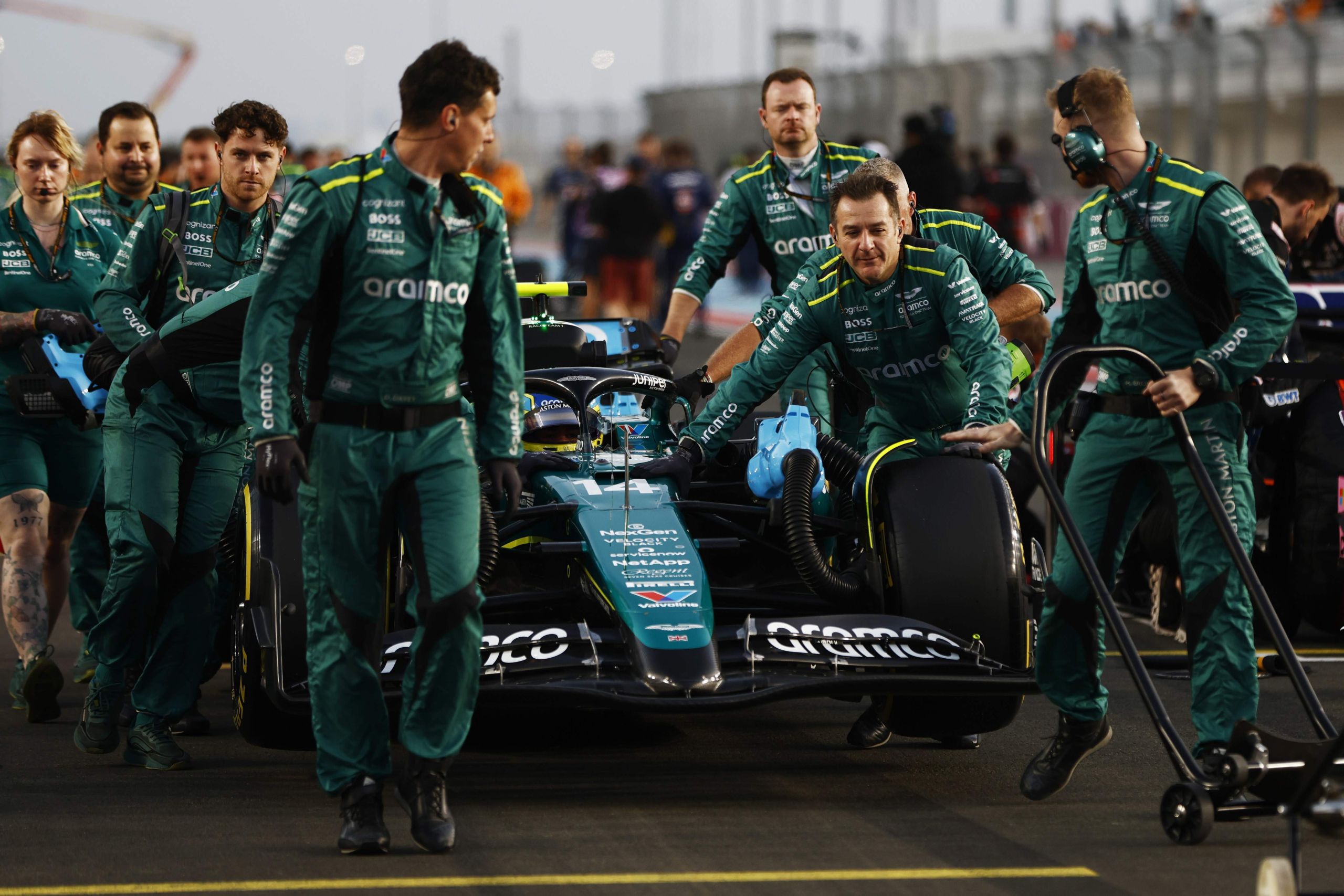 Fernando Alonso, Aston Martin Amr24, Is Pushed To His Grid Slot