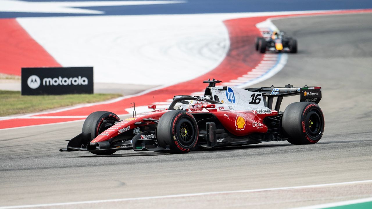 Image of Charles Leclerc driving the SF-26 in Austin.